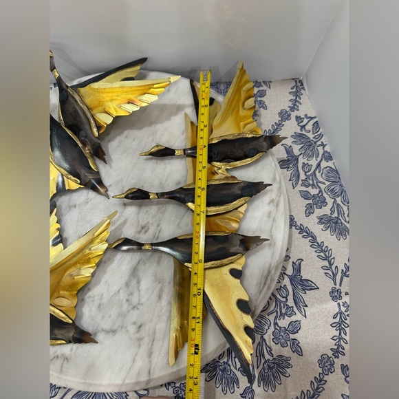 Brass and metal Gold and Black mid century modern Bird Wall Decor Set of three - Picture 6 of 9